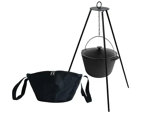 Котел чугунный туристический 8 л с крышкой, чехлом и трехногой - фото 1