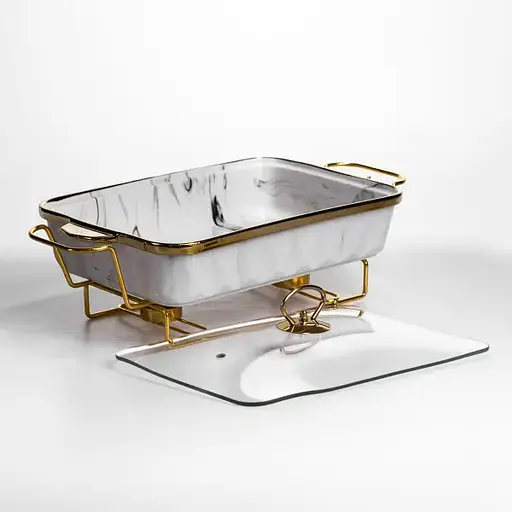 Мармитница фарфоровая Yiwu 2 л прямоугольная на подставке с подогревом 40х22.5х15.5 см мармит на подставке для первых блюд ML-77A-15 - фото 4