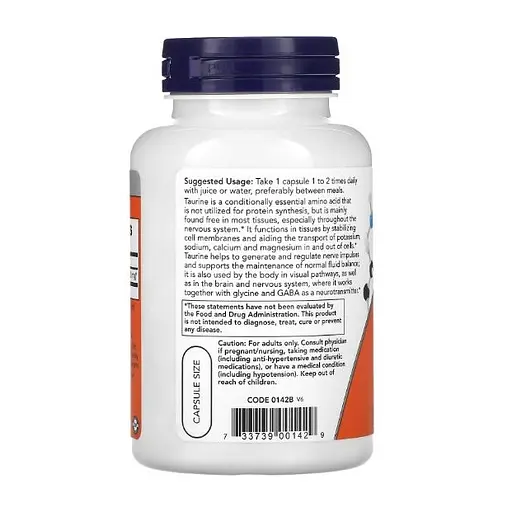 Таурин двойной концентрации 1000 мг в вегетарианских капсулах №100 Now Foods Taurine - фото 2