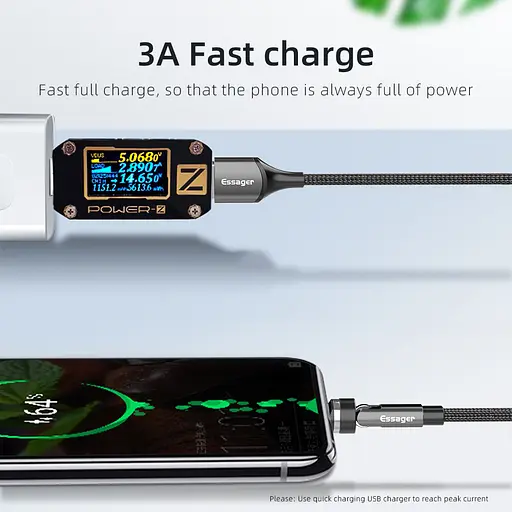 Кабель Essager Universal 540 Ratate 3A Magnetic USB Charging Cable Lightning 1 м Сірий (EXCCXL-WX0G) - фото 3