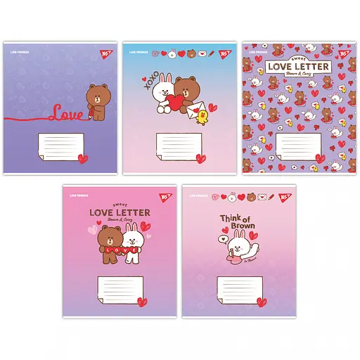 Тетради ученические 12 листов клетка Yes Line Friends. Love letter, 25 шт. в упаковке
