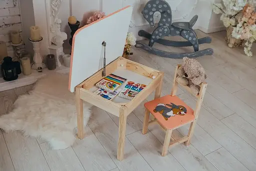 Детский стол с ящиком и стул для учебы (Розовый) Зайчик - фото 7