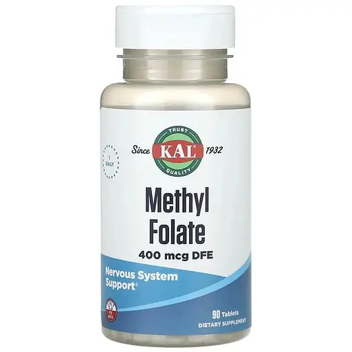 Фолиевая кислота KAL Methyl Folate 400 mcg, 90 таблеток - фото 1