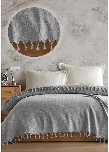 Плед-покривало Cotton SARRA бавовна світло-сірий євро 200х230 см TC303376078 - фото 1