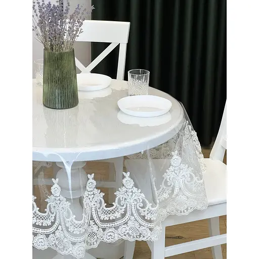 Силіконова скатертина з молочним мереживом Арка Elit 330х110 см