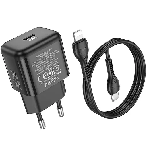 МЗП Hoco N32 Glory PD30W (1USB-C) + кабельType-C to Lightning Black - фото 4
