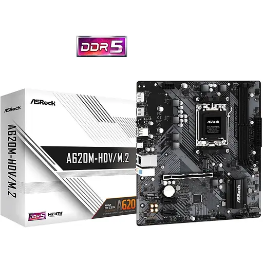 Материнская плата ASRock A620M-HDV/M.2 (AM5/A620, 2xDDR5, PCIex16, DP/HDMI, 2xSATAIII, 2xM.2, GLan, 8ch, mATX) - фото 5