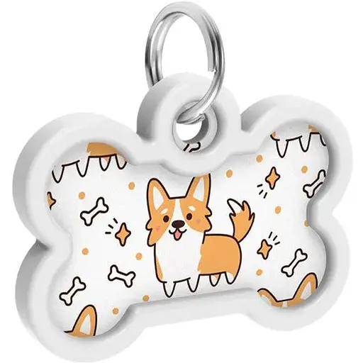 Адресник для собак і котів Waudog Smart ID металевий з QR паспортом, малюнок "Коргі" - фото 4