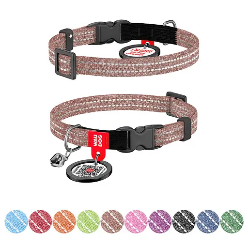 Ошейник для кошек из восстановленного хлопка Waudog Re-cotton с QR-паспортом светоотражающий пластиковый фастекс XS Ш 10 мм Дов - фото 2