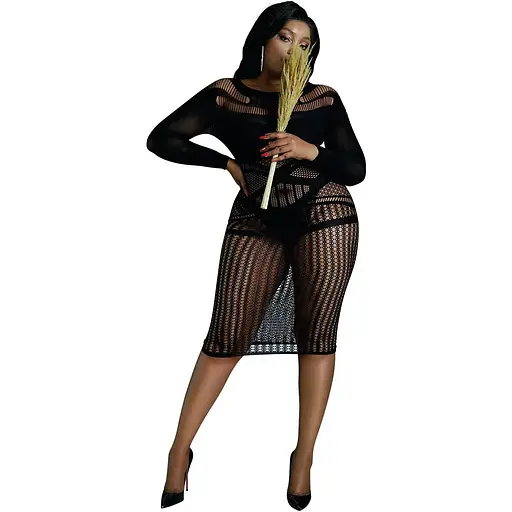 Сукня-бодістокінг Moonlight Plus Model 03 XL-XXXL Black, міді, довгий рукав