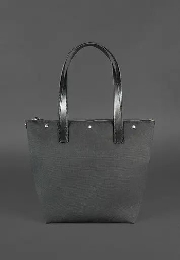 Шкіряна плетена жіноча сумка Пазл L вугільно-чорна - фото 4