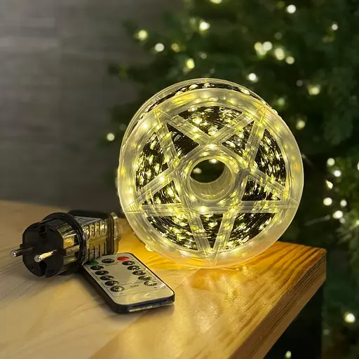 Світлодіодна гірлянда Роса 300 метрів тепле біле світло зелений провід 3000 LED 8 режимів з пультом