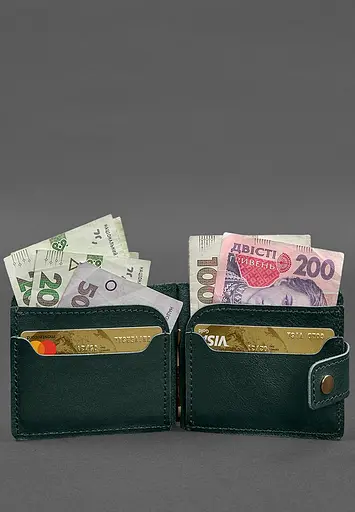 Шкіряне портмоне 13.1 затискач з хлястиком зелений краст - фото 3
