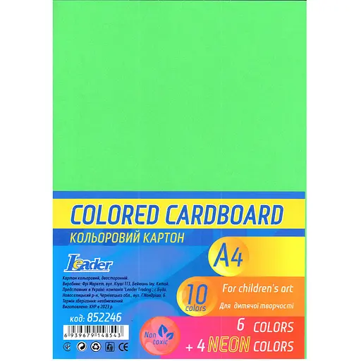 Набор двухстороннего цветного картона А4 Leader 852246, 10 листов - фото 1