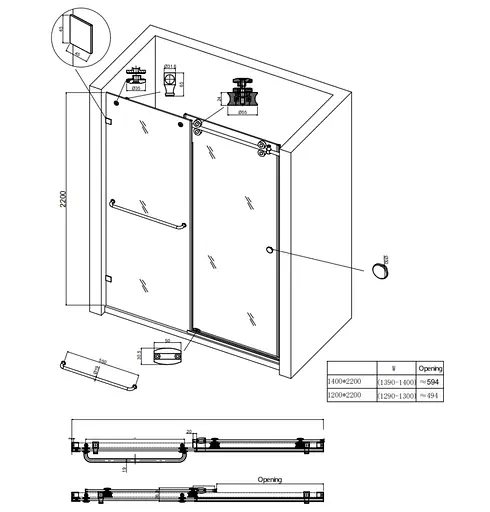 Двері в нішу Koer SR SD06-120x220-TR-01 прозоре скло Easy Clean 8 мм, хром KR5367, універсальні, прозорий, хром - фото 6