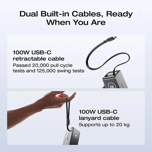 Павербанк EcoFlow RAPID Power Bank з кабелями Gray 25 000 mAh / 170 Вт (EF-RAPID25K100W-S-EU) - фото 8