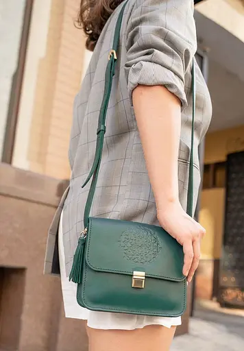 Шкіряна жіноча бохо-сумка Лілу зелена - фото 7