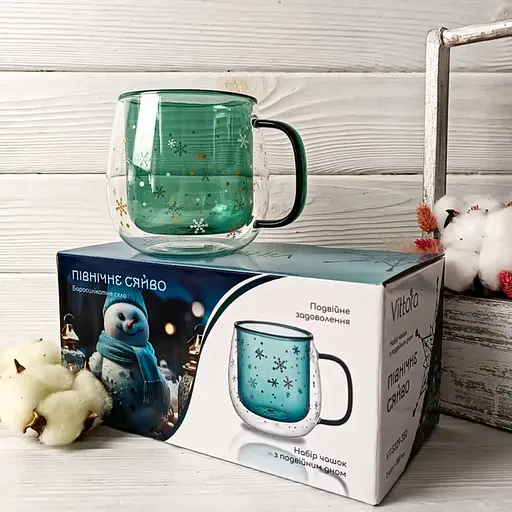 Набор чашек Vittora VT-5329-350 Северное сияние с двойным дном 350 мл Прозрачный 2 шт - фото 2