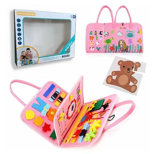 Логическая развивающая папка-бизиборд, временные обозначения, пазлы, подвижные шестерни, застежки, ремешки, липучки, пряжки 432-9A