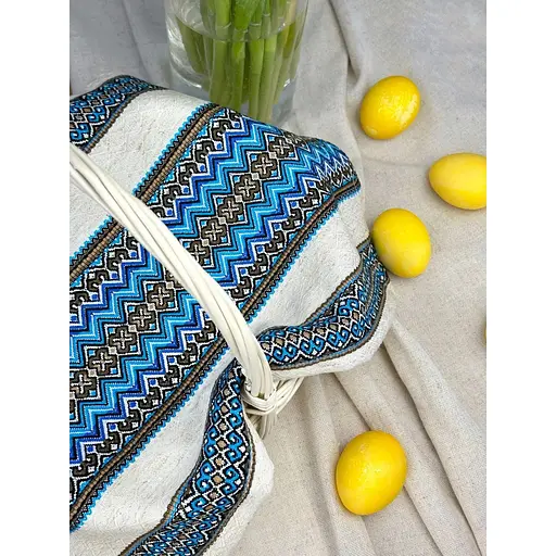 Комплект Великодній кошик Буковина (маленький) з лляним рушником 45х30 см Рандеву (синій) та свічкой - фото 6