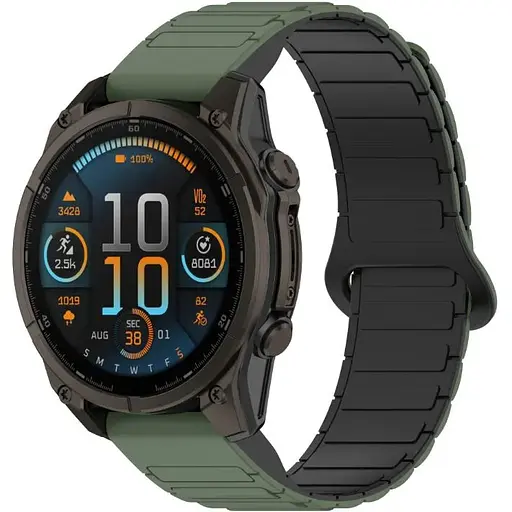 Ремешок DK CDK для Garmin Fenix 8 47mm 22mm Silicone Shaped Magnetic Band (019626) (green / black) - фото 2
