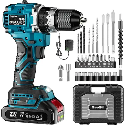 Набір акумуляторних дрилів Seesii 20V Power 60NM, безщітковий набір інструментів для електричних дриль 1/2" з акумулятором