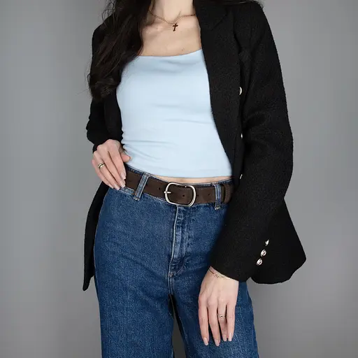 Ремень женский замшевый SF-3529 темно-коричневый с серебряной пряжкой (125 см) - фото 2