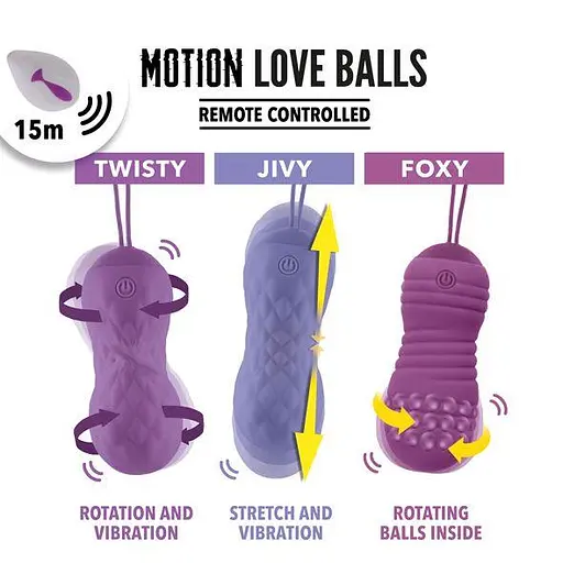 Вагінальні кульки з вібрацією FeelzToys Motion Love Balls Foxy, 8 см, фіолетовий - фото 4