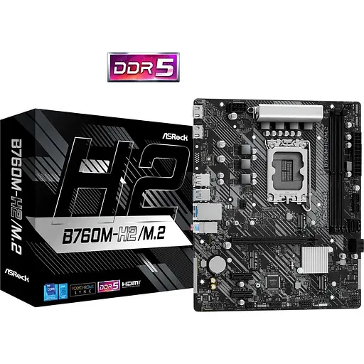Материнська плата ASRock B760M-H2/M.2 (1700/B760, 2xDDR5, 1xPCIex16, 4xSATAІІІ, 2xM.2, GLan, 7.1ch, mATX) - фото 5