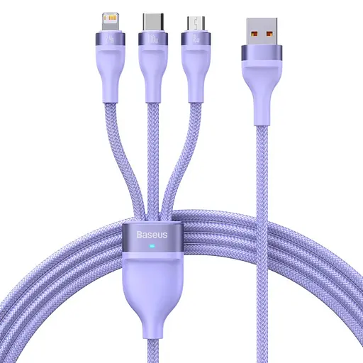 Кабель Baseus Flash Series Ⅱ One-for-three Fast Charging Data Cable USB to M+L+C 100W 1.2m Purple - фото 1