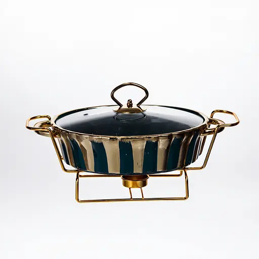 Мармит фарфоровый настольный круглый с подставкой 1 литр мармитница с подогревом Зеленый Yiwu JY-5 - фото 2