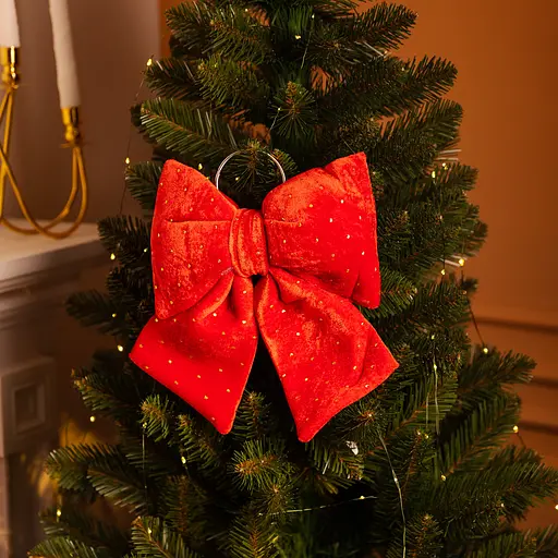 Декоративний оксамитовий бант Yiwu 25*35 см на ялинку та двері Червоний  CR-2-8 - фото 2