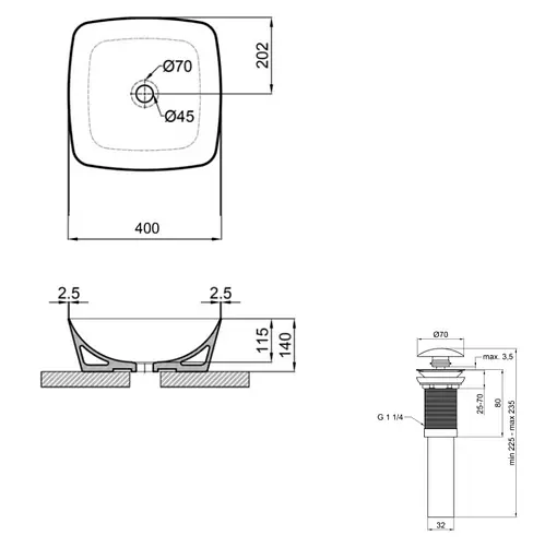 Раковина накладна Qtap Kolibri 400x400x140 White з донним клапаном QT10116303W48466 - фото 6
