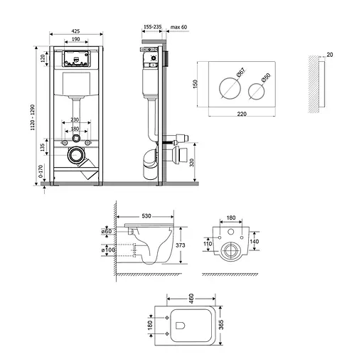 Подвесной унитаз Qtap Gemini Ultra Quiet + инсталляция Qtap Nest 4 в 1 (круглая клавиша White), Белый - фото 2