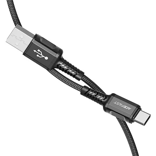 Кабель Acefast C1-04 USB to Type-C 3A 1.2 м nylon aluminum connectors чорний - фото 3