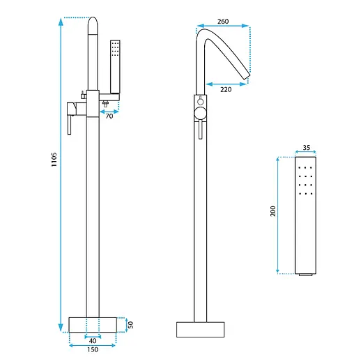 Смеситель для ванны Rea Aras black напольный REA-B2717 Черный матовый - фото 6