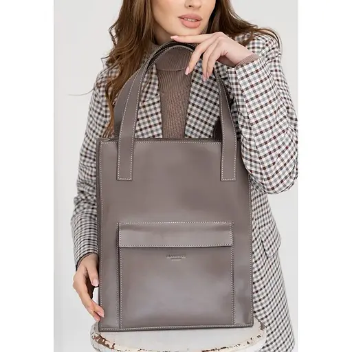 Шкіряна жіноча сумка шоппер Бетсі з кишенею темно-бежева Краст - фото 1