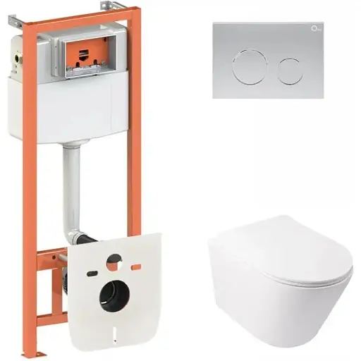 Набір Q-tap інсталяція 3 в 1 Nest QT0133M425 з панеллю змиву круглою QT0111M11111SAT + унітаз з сидінням Swan QT16335178W - фото 1