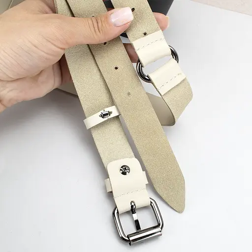 Ремінь жіночий шкіряний у два обороти SF-2501 молочний (180-230 см) - фото 5