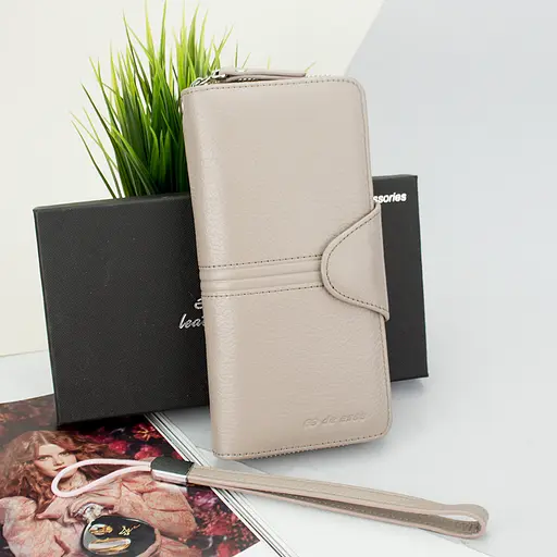 Гаманець жіночий шкіряний De Esse LC14621-GD25 великий з ремінцем нюдовий - фото 1