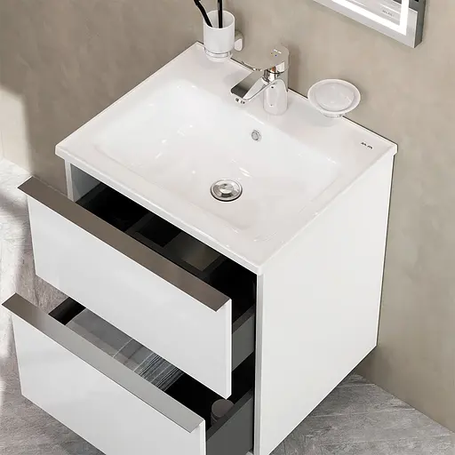 Тумба з умивальником AM.PM X-Joy S підвісна 55 см 2 ящики білий MTA-FHX0552WG-WCC0552WG Білий - фото 8