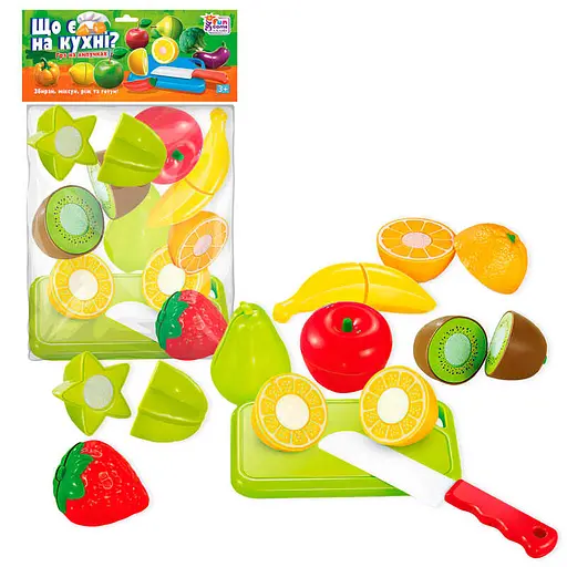 Фрукти на липучках "Що є на кухні?" 65260 4FUN Game Club, 10 елементів, досточка, ніж, у пакеті (6980629380995) - фото 1