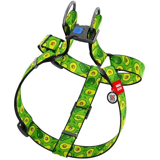 Шлея для собак Waudog Nylon з QR паспортом, малюнок "Авокадо", пластиковий фастекс, XL - фото 2