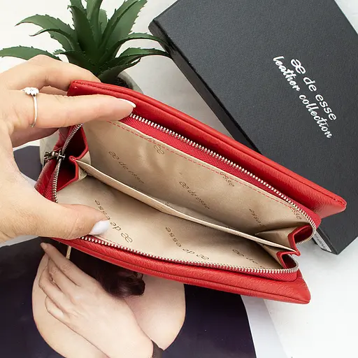 Гаманець жіночий шкіряний De Esse LC14091-GD02 на магнітах великий червоний - фото 8