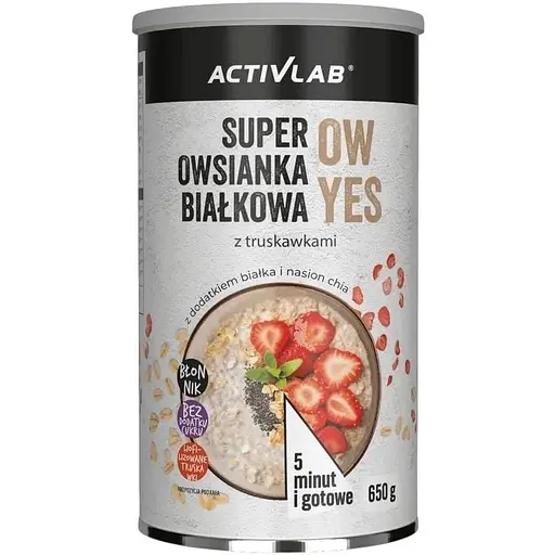 Вівсяні пластівці ActivLab Super Protein Oatmeal OW YES, 650 грам збагачені концентратом сироваткового білка - Полуниця