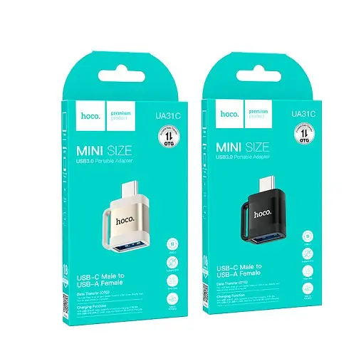 Переходник Hoco UA31C Type-C male to USB female OTG adapter серый - фото 4