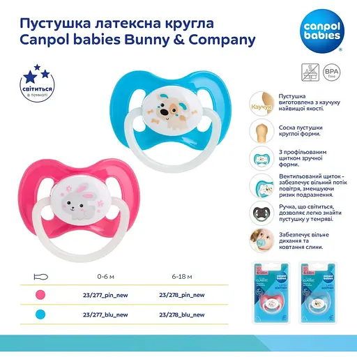 Пустушка Canpol babies Bunny & Company латексна кругла 0-6 міс. рожева (23/277_pin_new) - фото 4