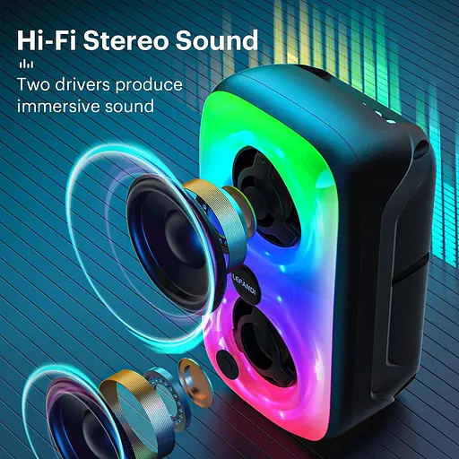 Портативний динамік LEFANDI Bluetooth, бездротовий динамік Bluetooth 5.0 зі стереозвуком, FM-радіо, тривалий час відтворення - фото 5