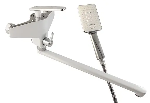 Смеситель для ванны длинный плоский гусак латунный корпус Ø35 белый/хром Frap 1/8 F2258 (H58) Белый - фото 1