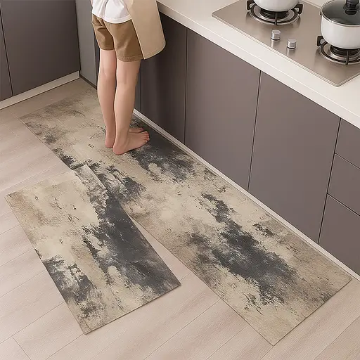 Набір килимків для кухні та ванної 120×40 см і 60×40 см водонепроникні, протиковзні, м'які, декоративні, Kitchen Master Сірий 87944 - фото 1